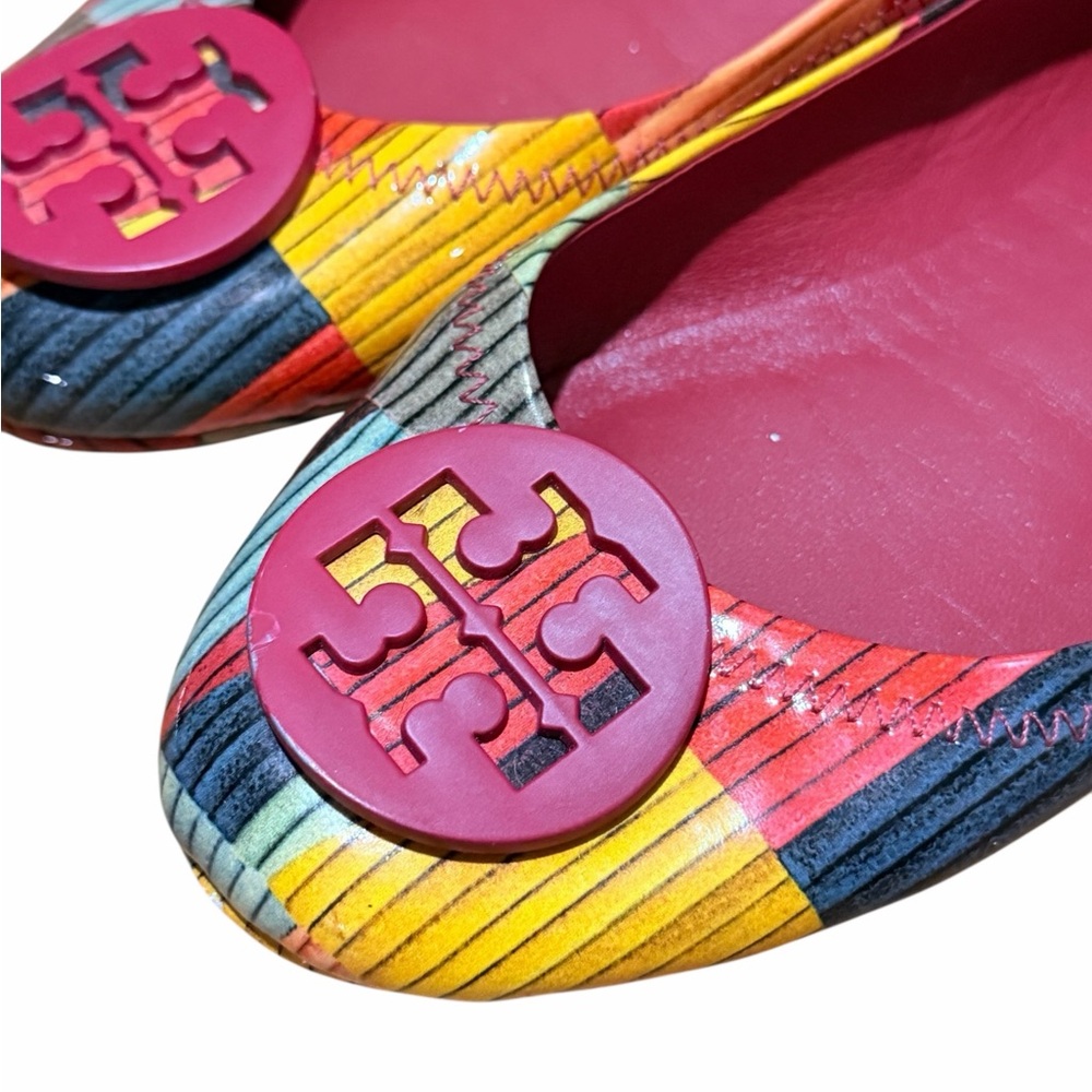 TORY BURCH Minnie Patchwork Ballet Flats patent leather RARE 🩷❤️💙